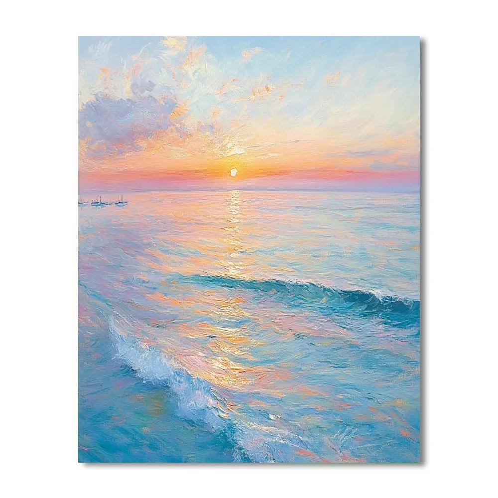 Monet Inspired Serene Ocean Sunrise Painting by numbers kit