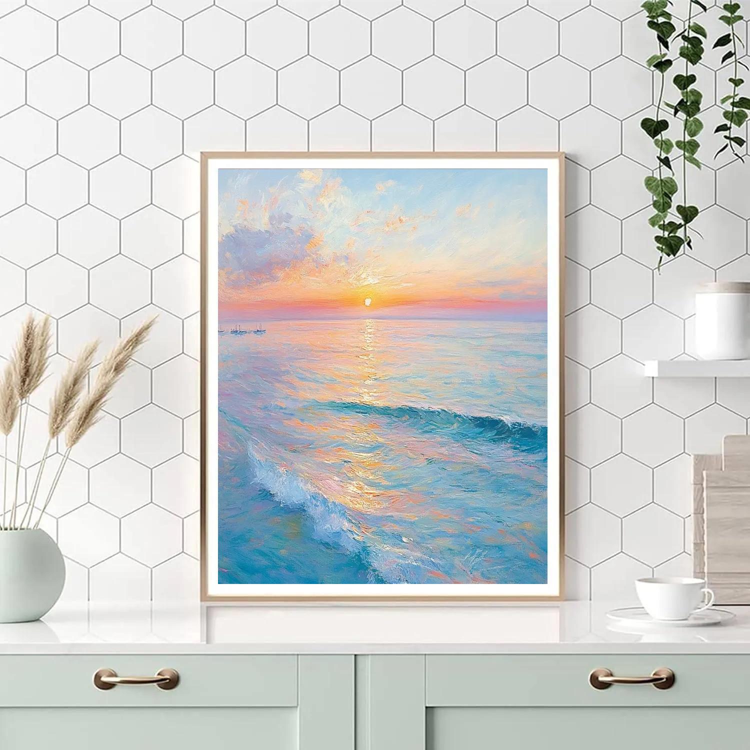 Monet Inspired Serene Ocean Sunrise Painting by numbers kit