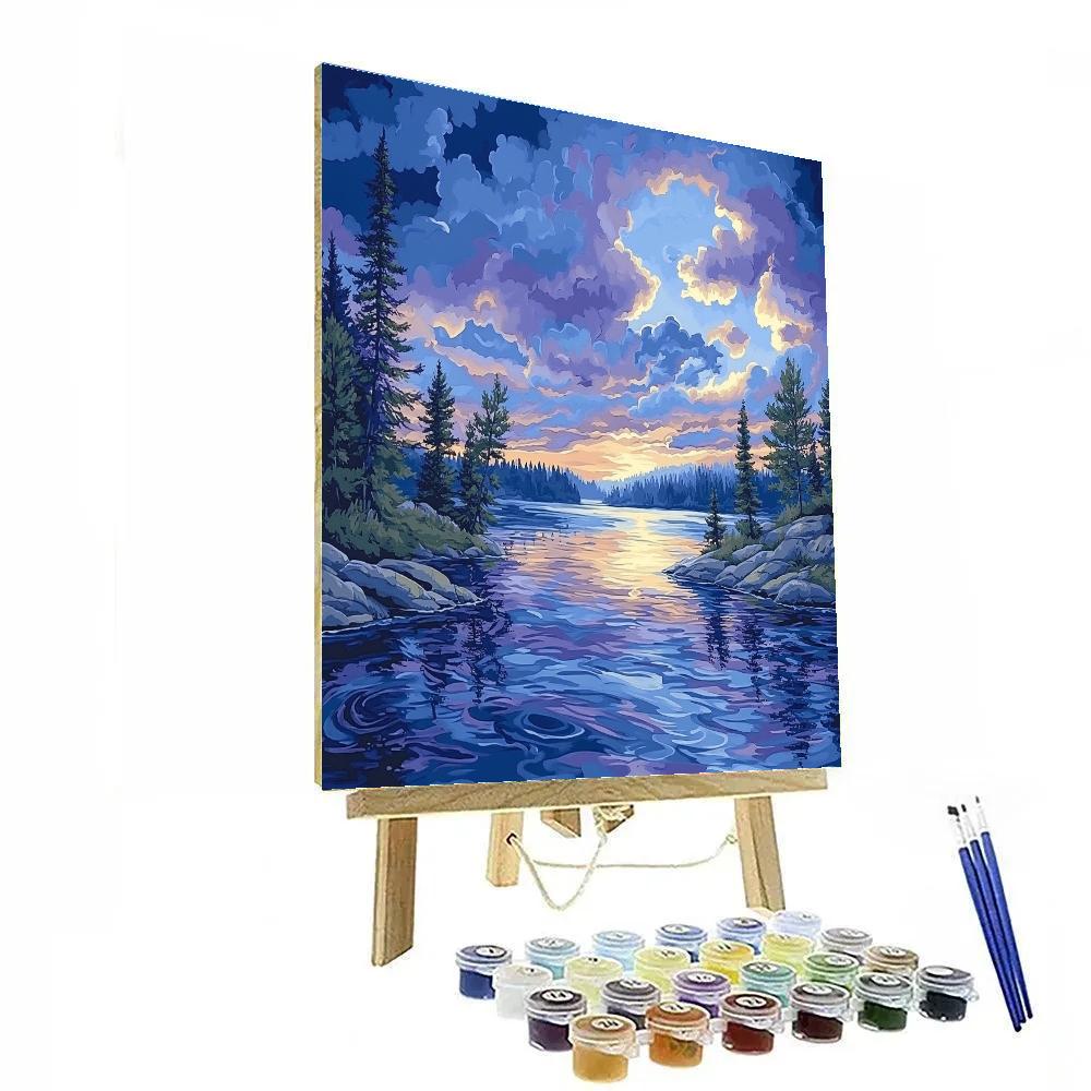 J E H MacDonald Inspired Twilight Over Serene Northern Lake DIY paint by numbers