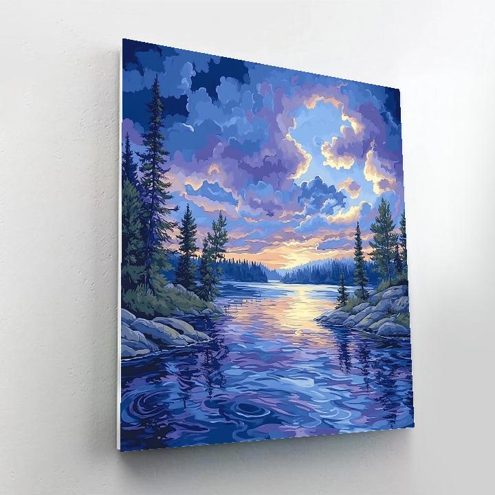 J E H MacDonald Inspired Twilight Over Serene Northern Lake DIY paint by numbers