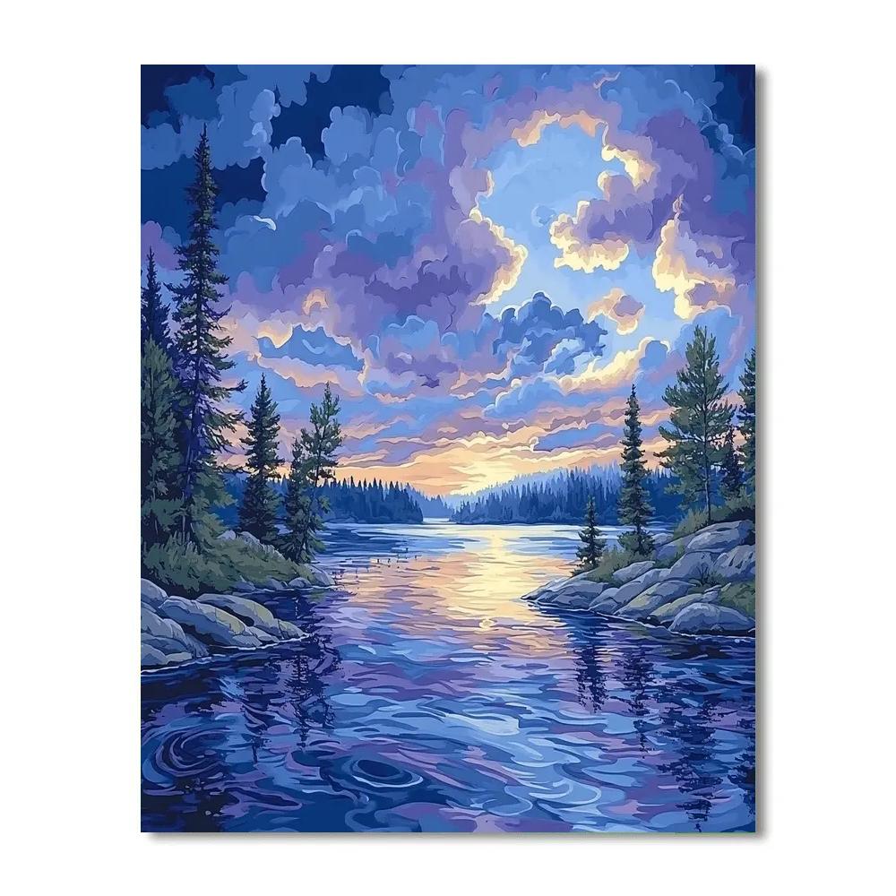 J E H MacDonald Inspired Twilight Over Serene Northern Lake DIY paint by numbers