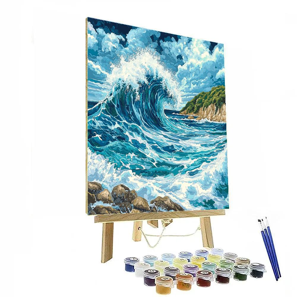 Hokusai Inspired Powerful Wave painting number kit