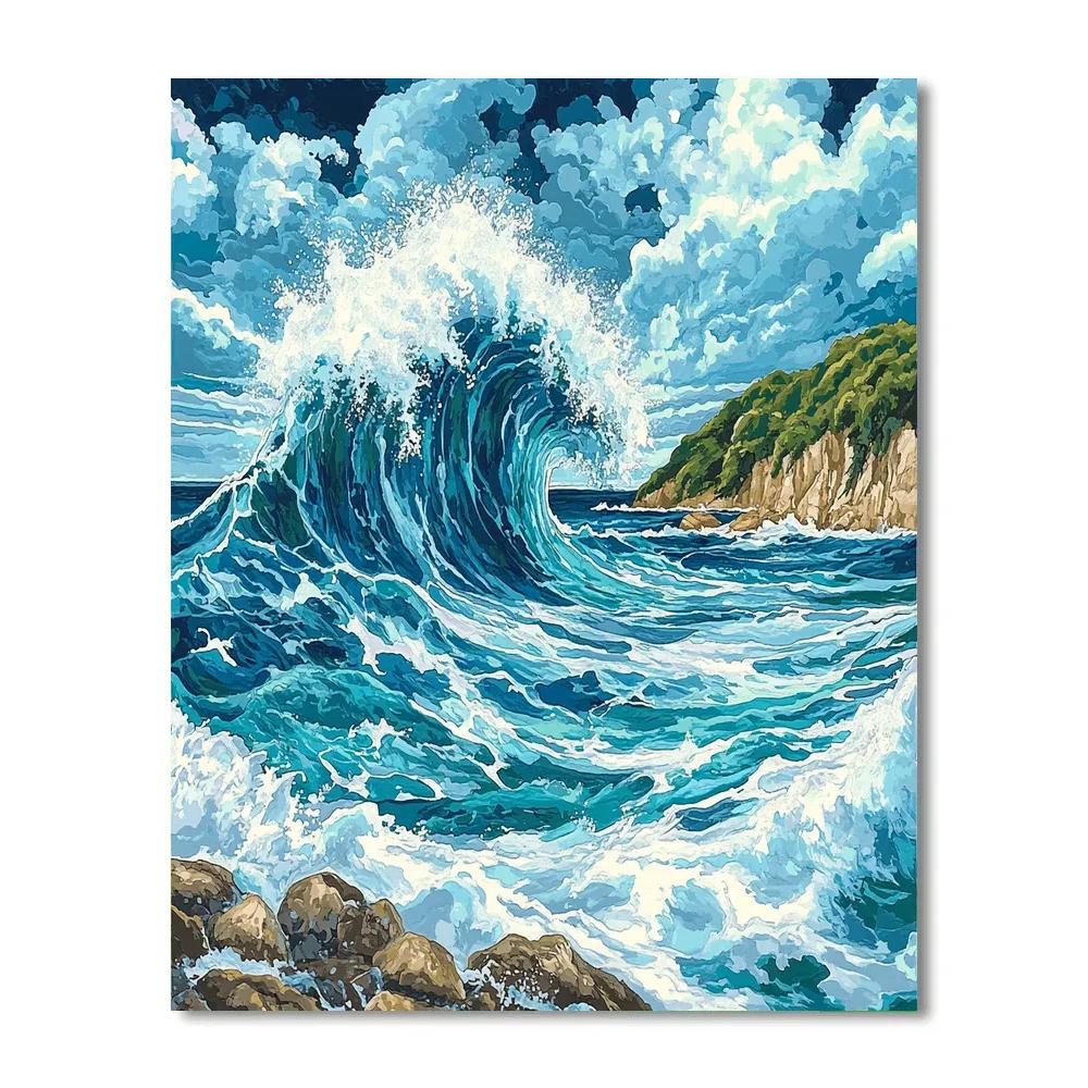 Hokusai Inspired Powerful Wave painting number kit