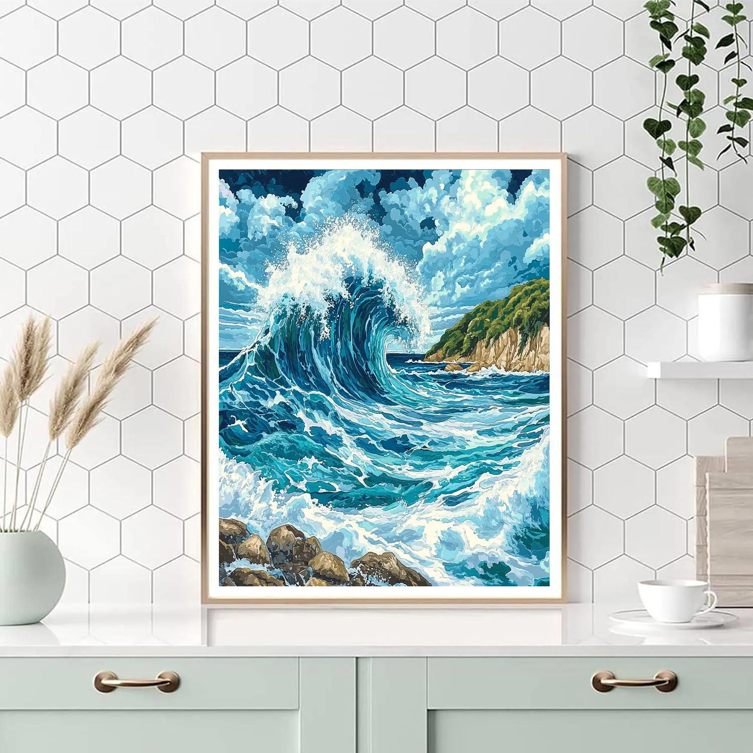 Hokusai Inspired Powerful Wave painting number kit