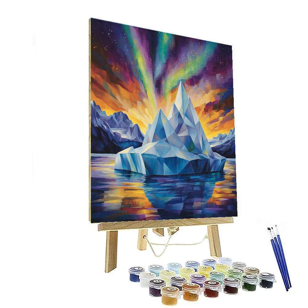 Lawren Harris Inspired Crystal Iceberg Against Aurora paint by number