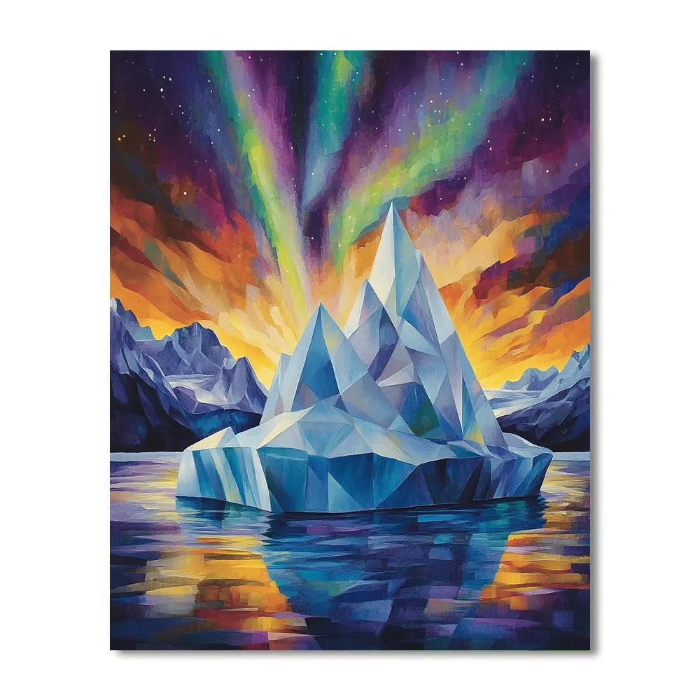 Lawren Harris Inspired Crystal Iceberg Against Aurora paint by number