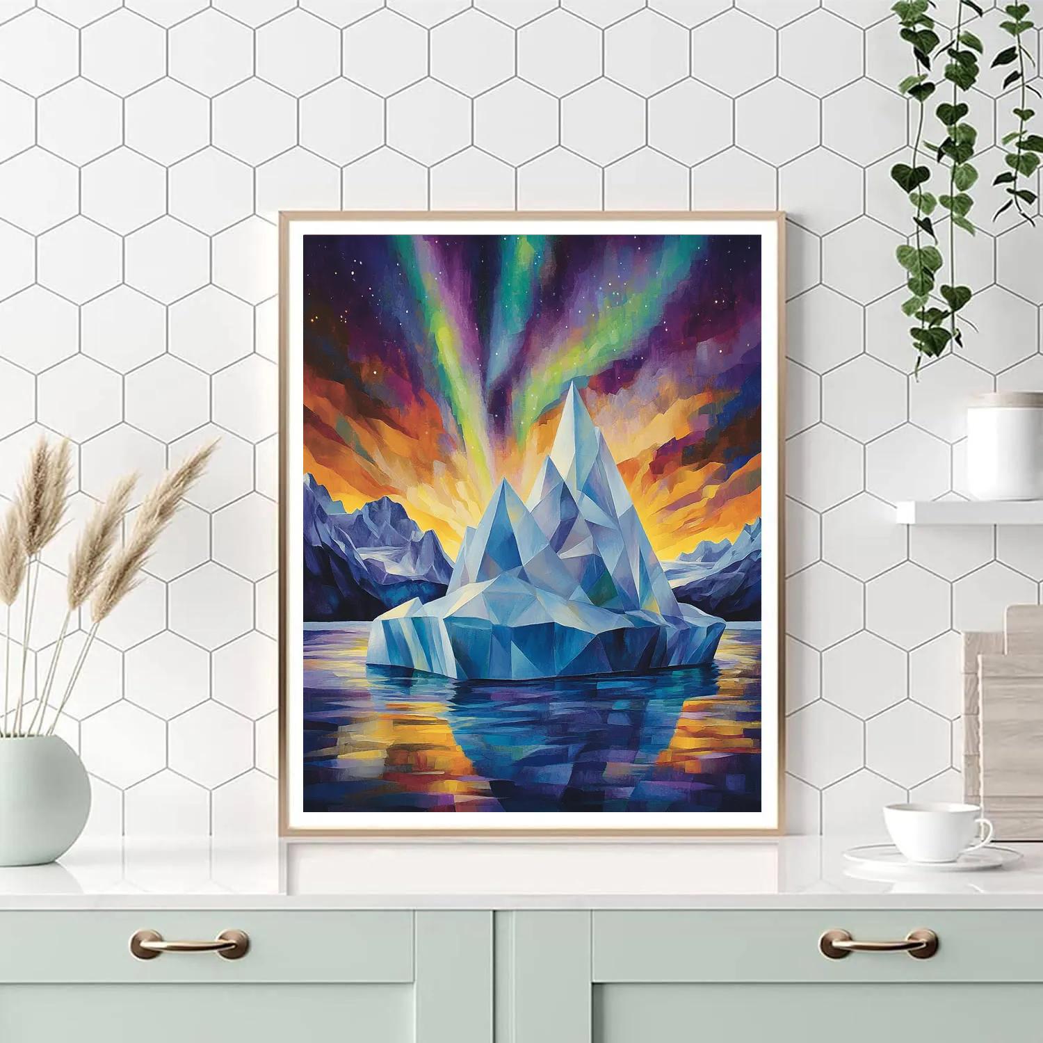 Lawren Harris Inspired Crystal Iceberg Against Aurora paint by number