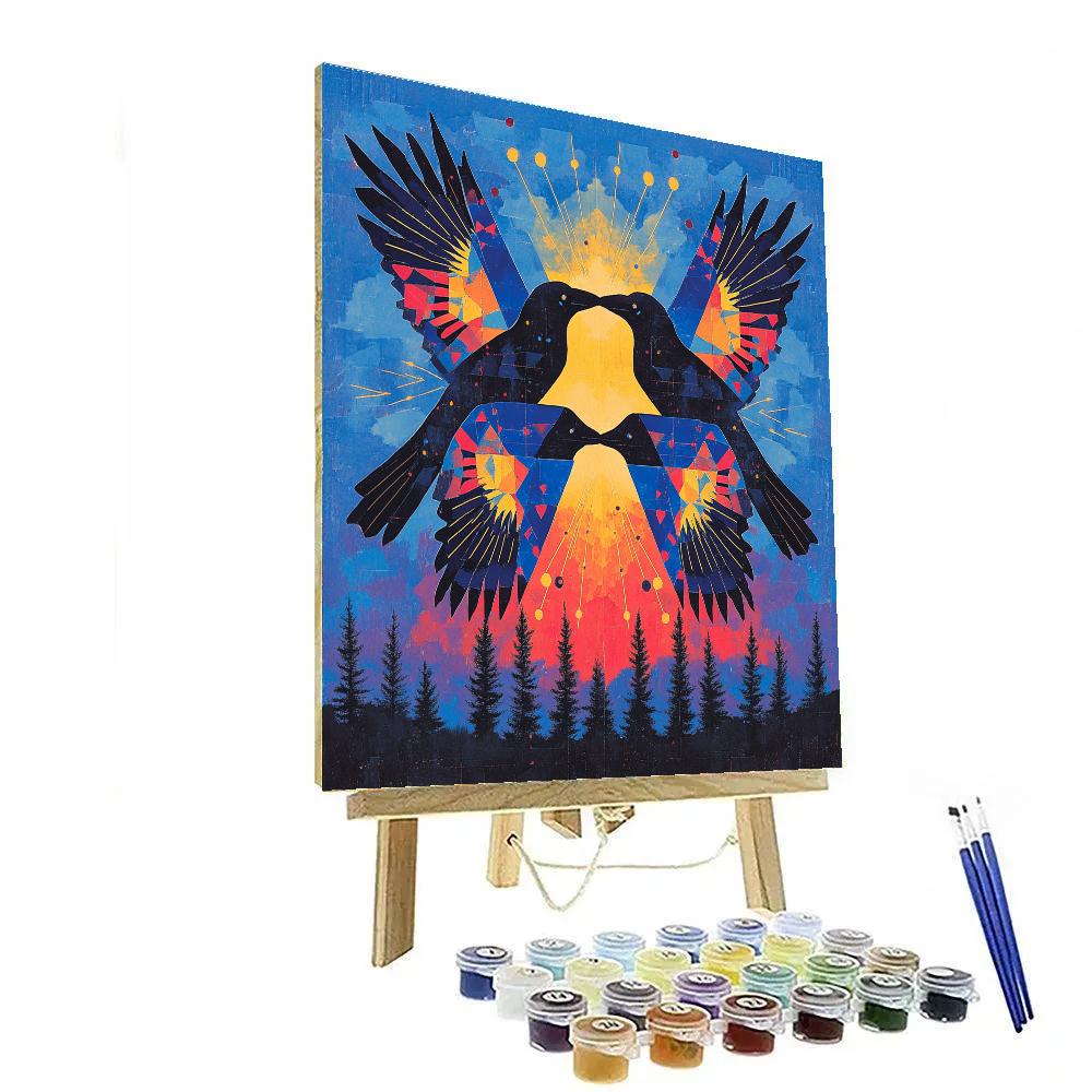 Norval Morrisseau Inspired Cerulean Ravens Of The Thunder Sky paint by numbers