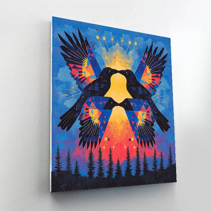 Norval Morrisseau Inspired Cerulean Ravens Of The Thunder Sky paint by numbers