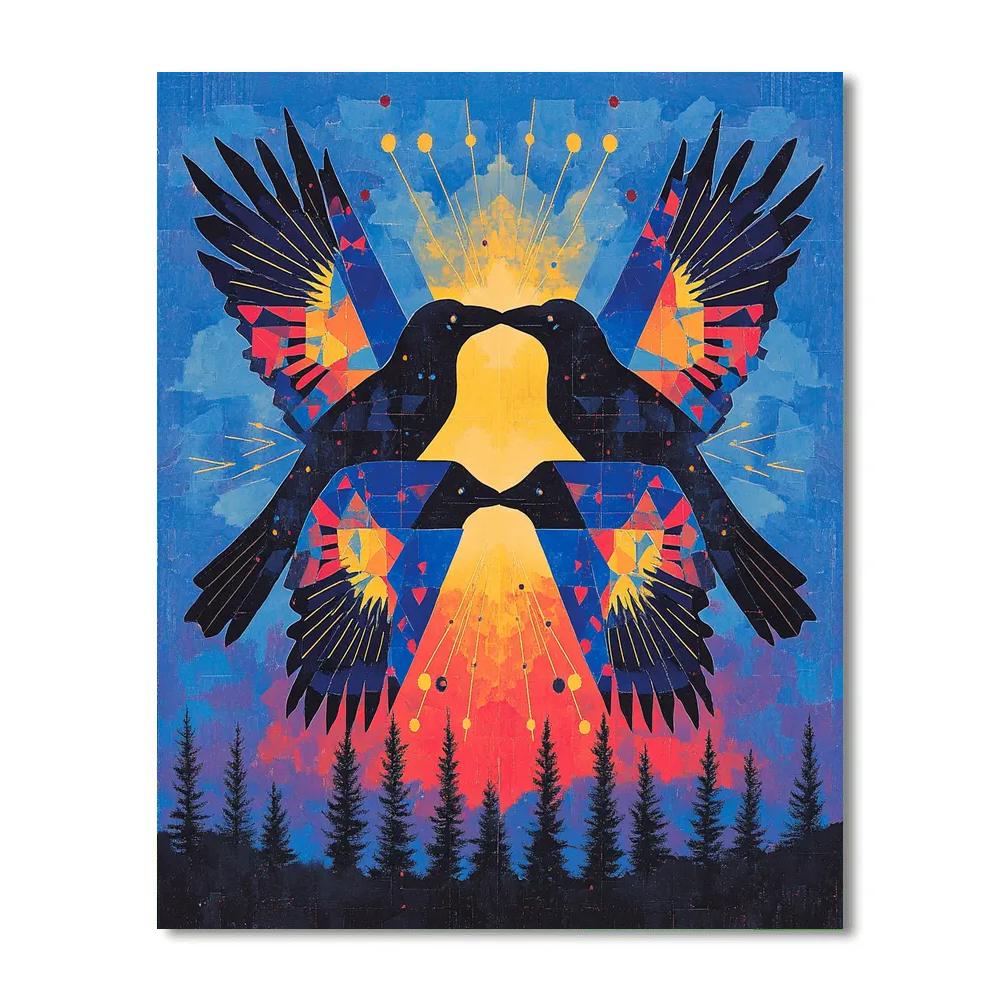 Norval Morrisseau Inspired Cerulean Ravens Of The Thunder Sky paint by numbers
