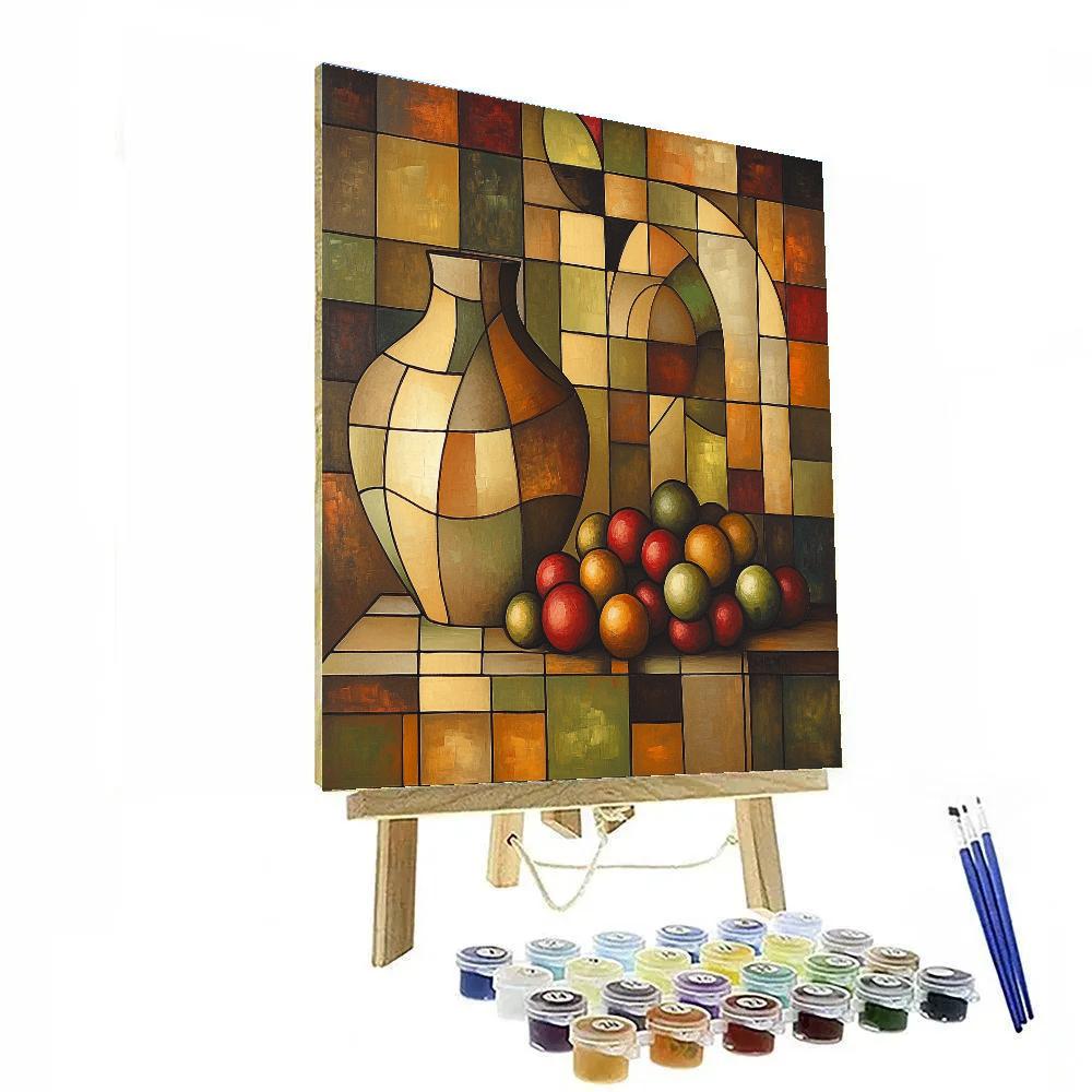 Pablo Picasso Inspired Fragmented Still Life With Vase And Fruit Paint by numbers art