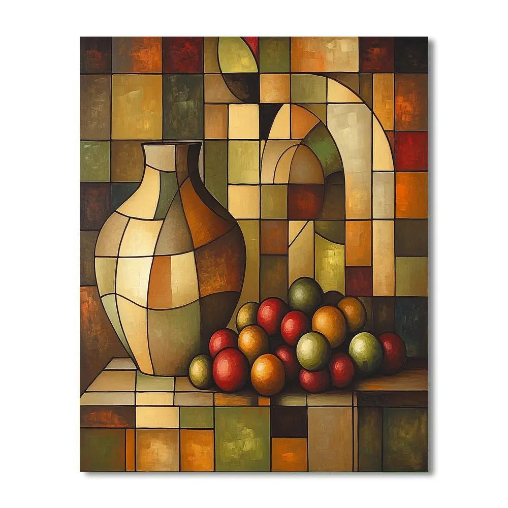 Pablo Picasso Inspired Fragmented Still Life With Vase And Fruit Paint by numbers art