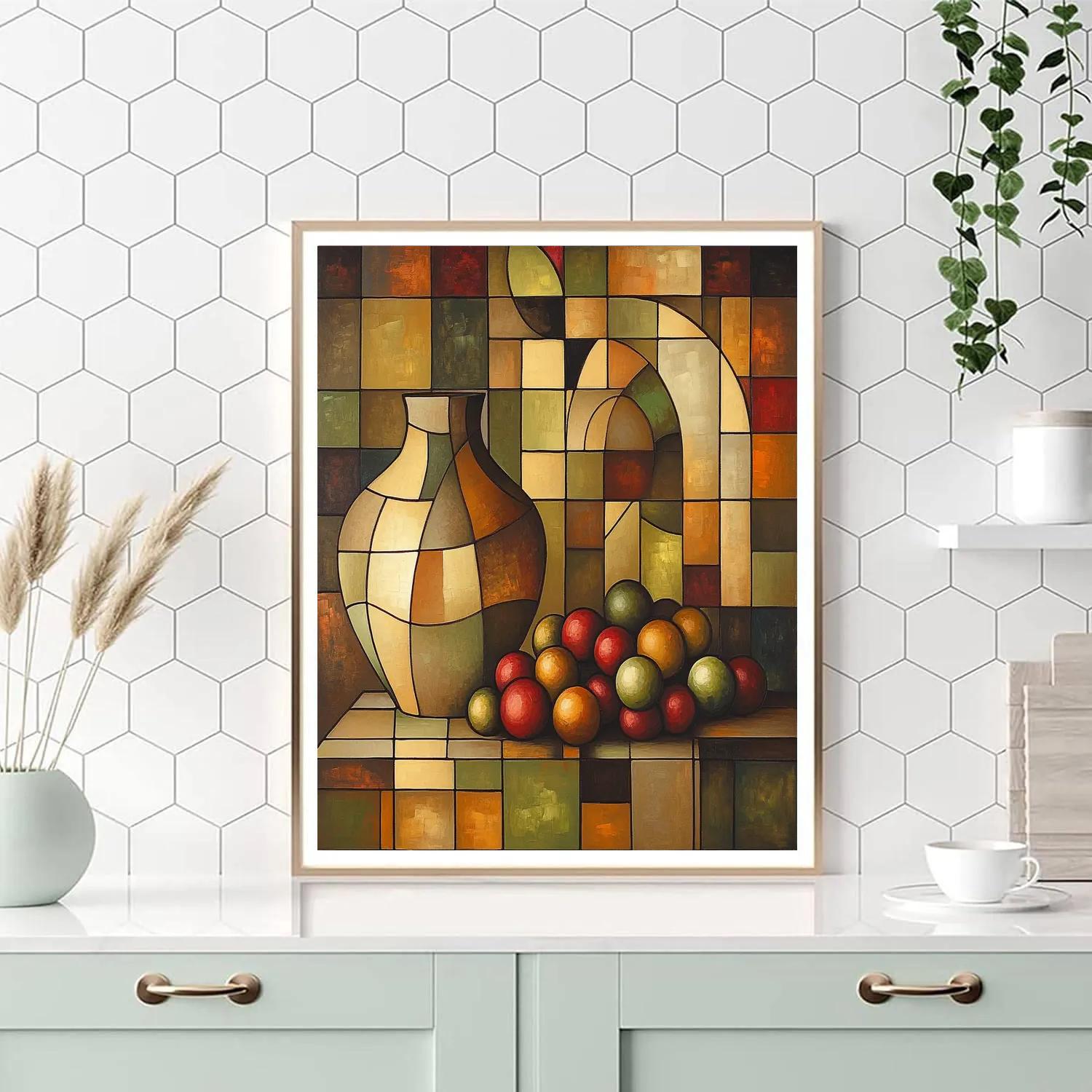 Pablo Picasso Inspired Fragmented Still Life With Vase And Fruit Paint by numbers art