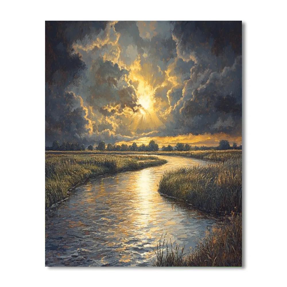 Rembrandt Inspired River Bend With Golden Shaft paint by color