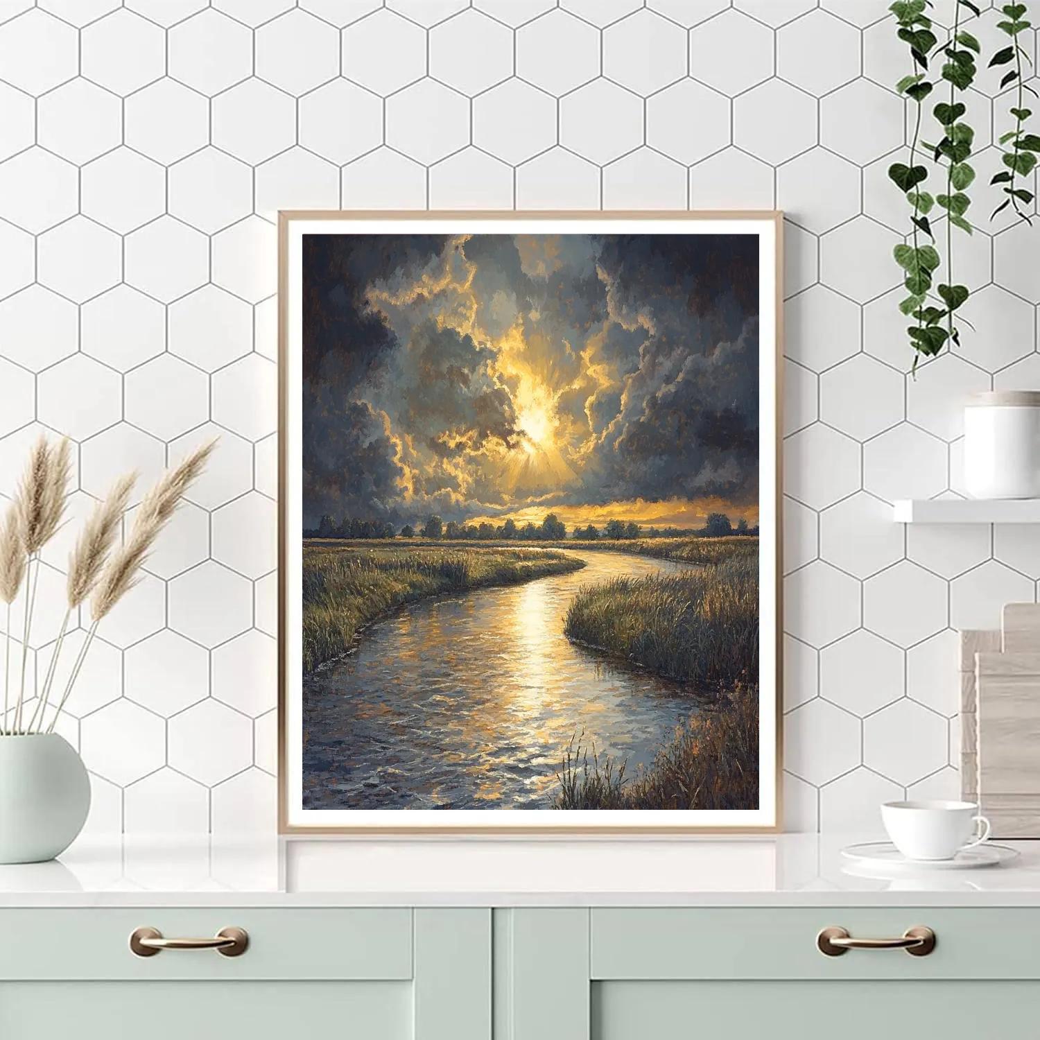 Rembrandt Inspired River Bend With Golden Shaft paint by color