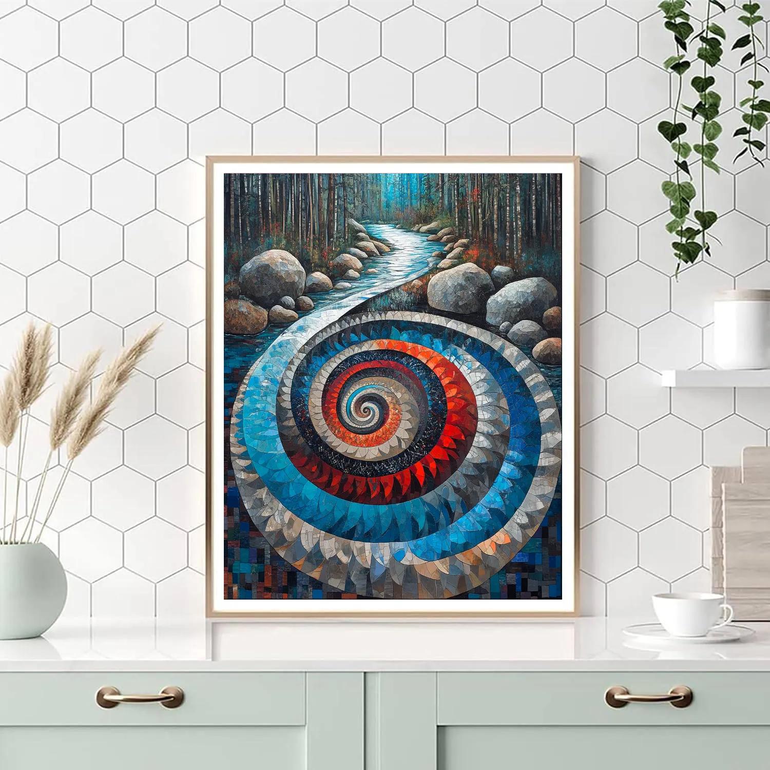 Norval Morrisseau Inspired Silver Salmon Spiral Of The River Numbered painting kits