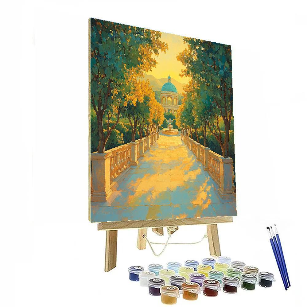 Raphael Inspired Symmetrical Avenue To A Domed Pavilion paint by number