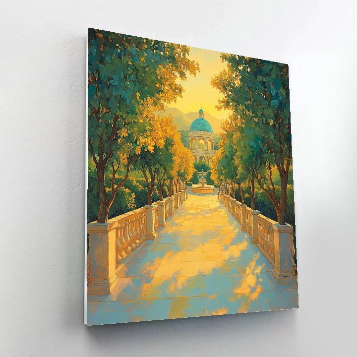 Raphael Inspired Symmetrical Avenue To A Domed Pavilion paint by number