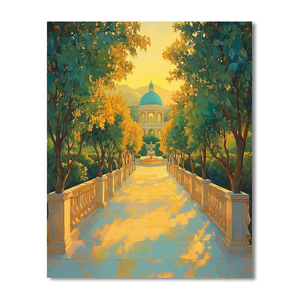 Raphael Inspired Symmetrical Avenue To A Domed Pavilion paint by number