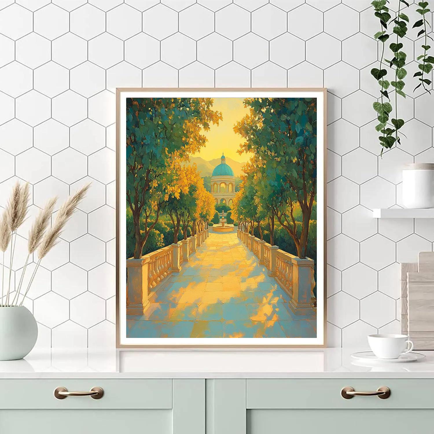 Raphael Inspired Symmetrical Avenue To A Domed Pavilion paint by number