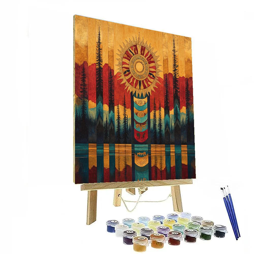 Norval Morrisseau Inspired Solar Totem Of Dawn And Lake Painting by numbers kit