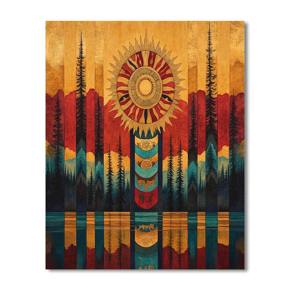 Norval Morrisseau Inspired Solar Totem Of Dawn And Lake Painting by numbers kit