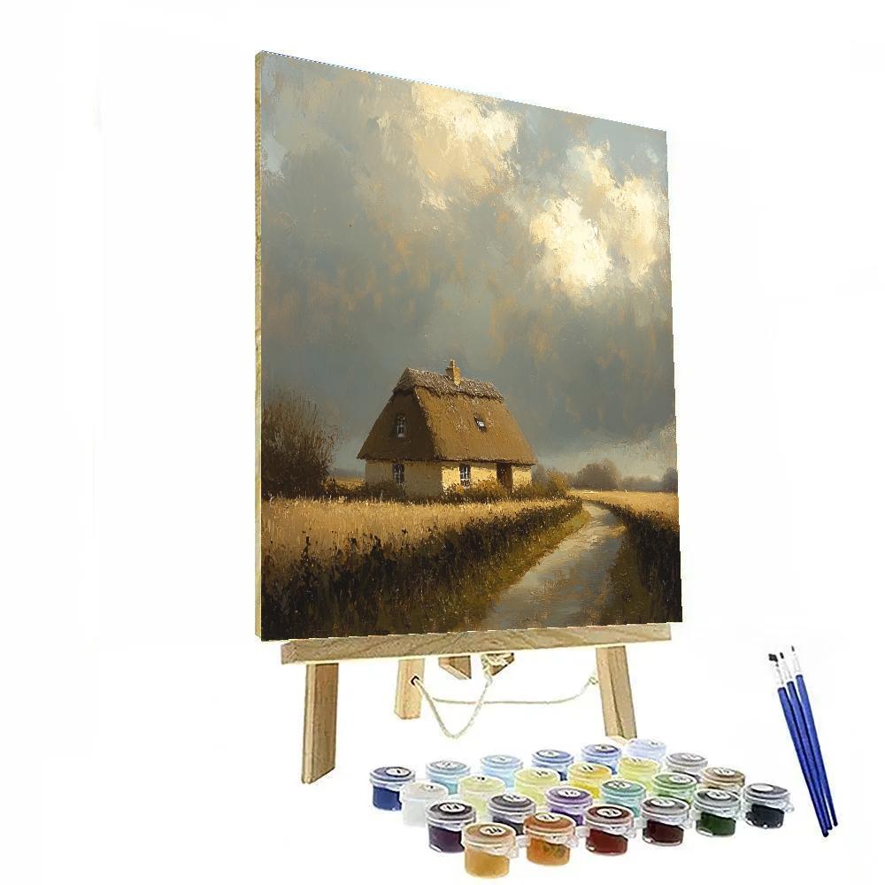 Rembrandt Inspired Thatched Cottage Under Brooding Sky Paint by numbers art