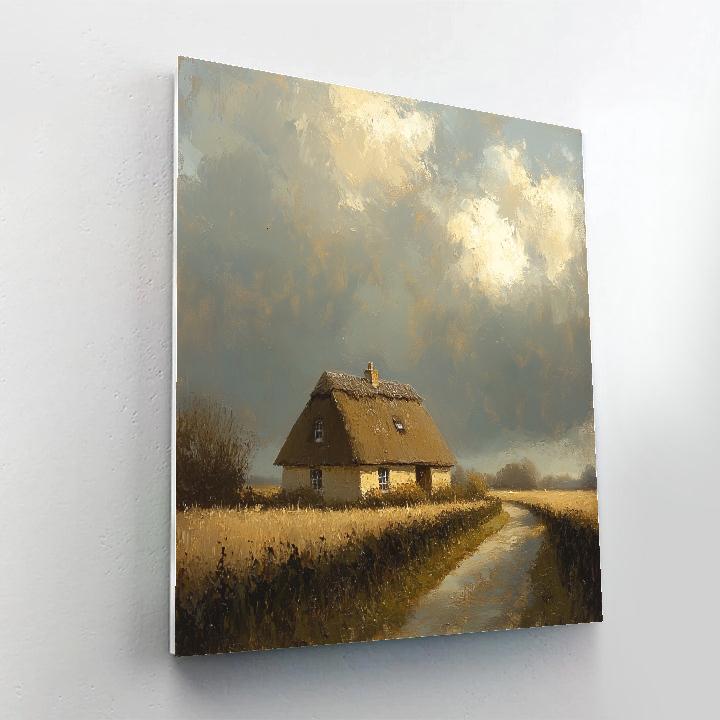 Rembrandt Inspired Thatched Cottage Under Brooding Sky Paint by numbers art