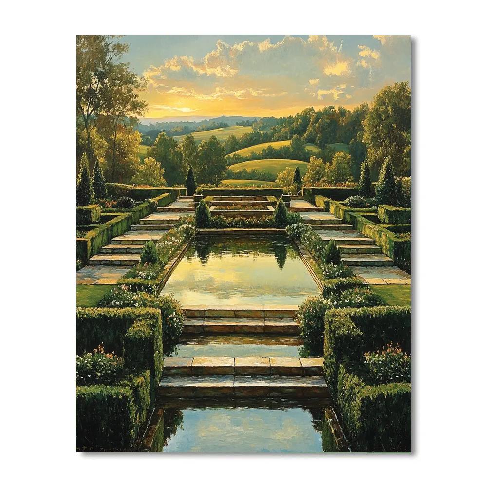 Raphael Inspired Terraced Gardens With Reflecting Pool Painting by numbers kit