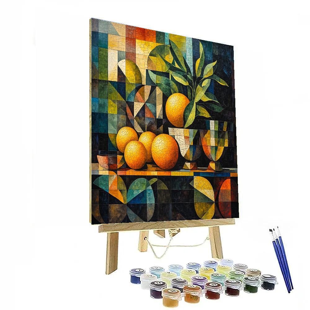 Pablo Picasso Inspired Abstracted Still Life With Cubist Citrus And Vessels paint by number