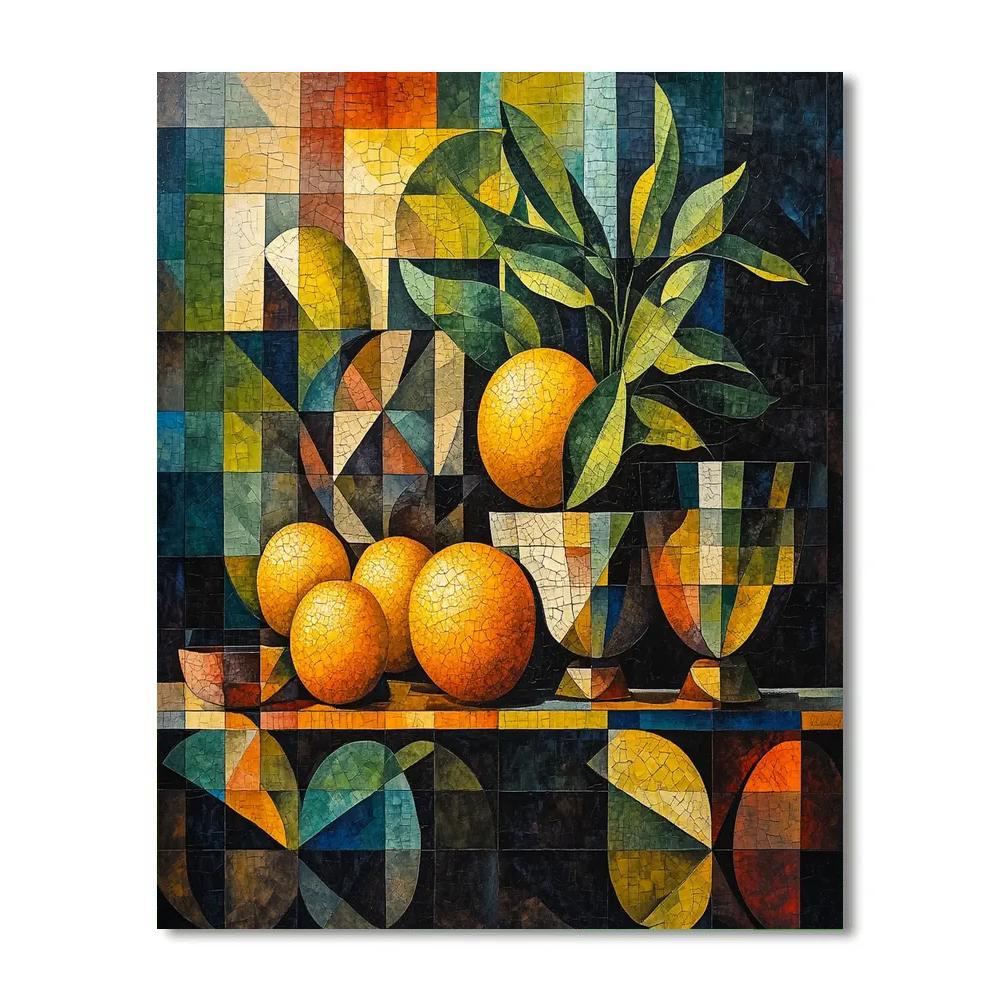 Pablo Picasso Inspired Abstracted Still Life With Cubist Citrus And Vessels paint by number