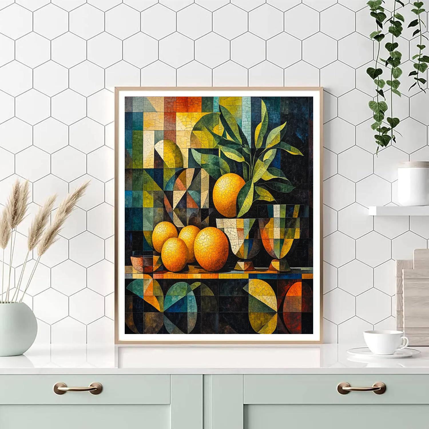 Pablo Picasso Inspired Abstracted Still Life With Cubist Citrus And Vessels paint by number