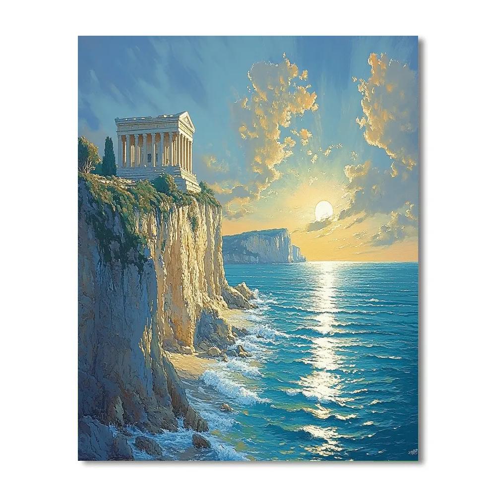 Raphael Inspired Coastal Cliff With Ruined Temple Paint by numbers art