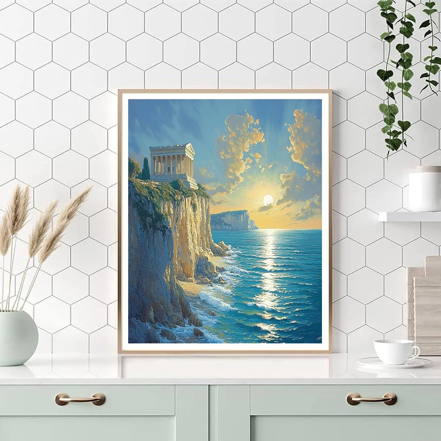 Raphael Inspired Coastal Cliff With Ruined Temple Paint by numbers art