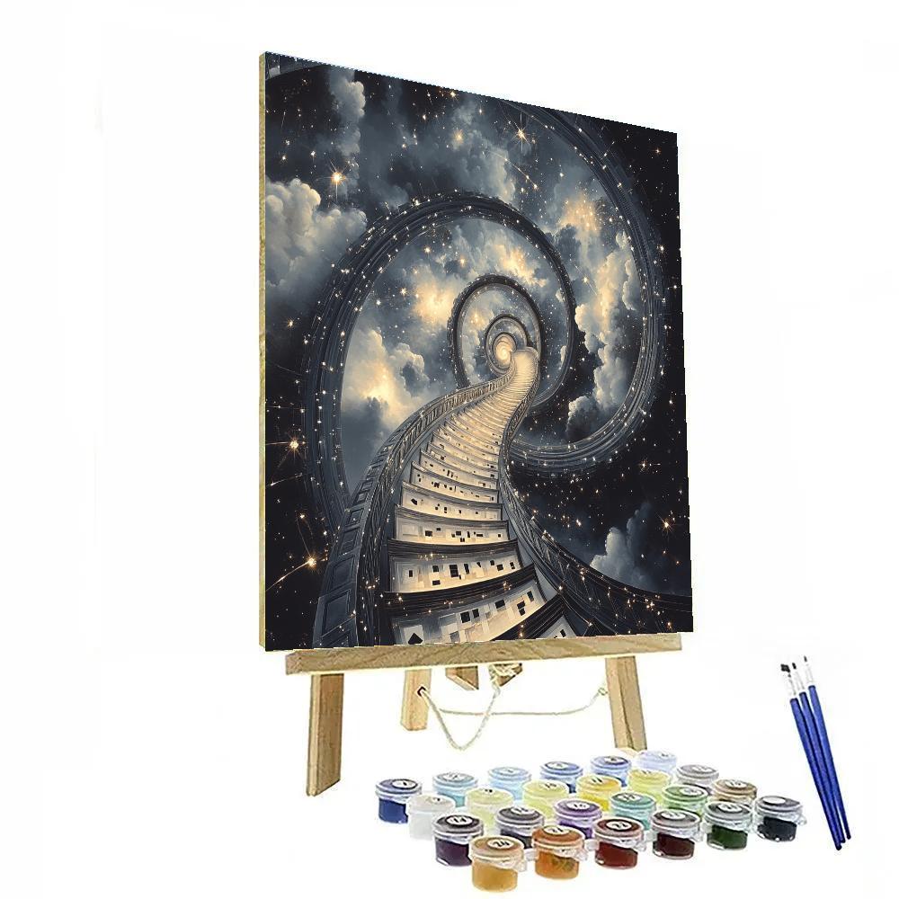 M.C. Escher Inspired Infinite Stair Nebula paint by numbers