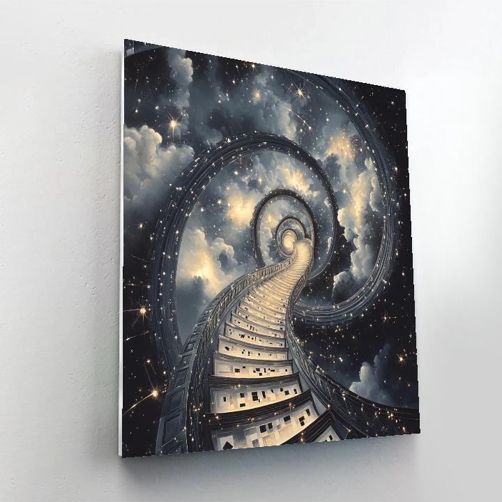 M.C. Escher Inspired Infinite Stair Nebula paint by numbers