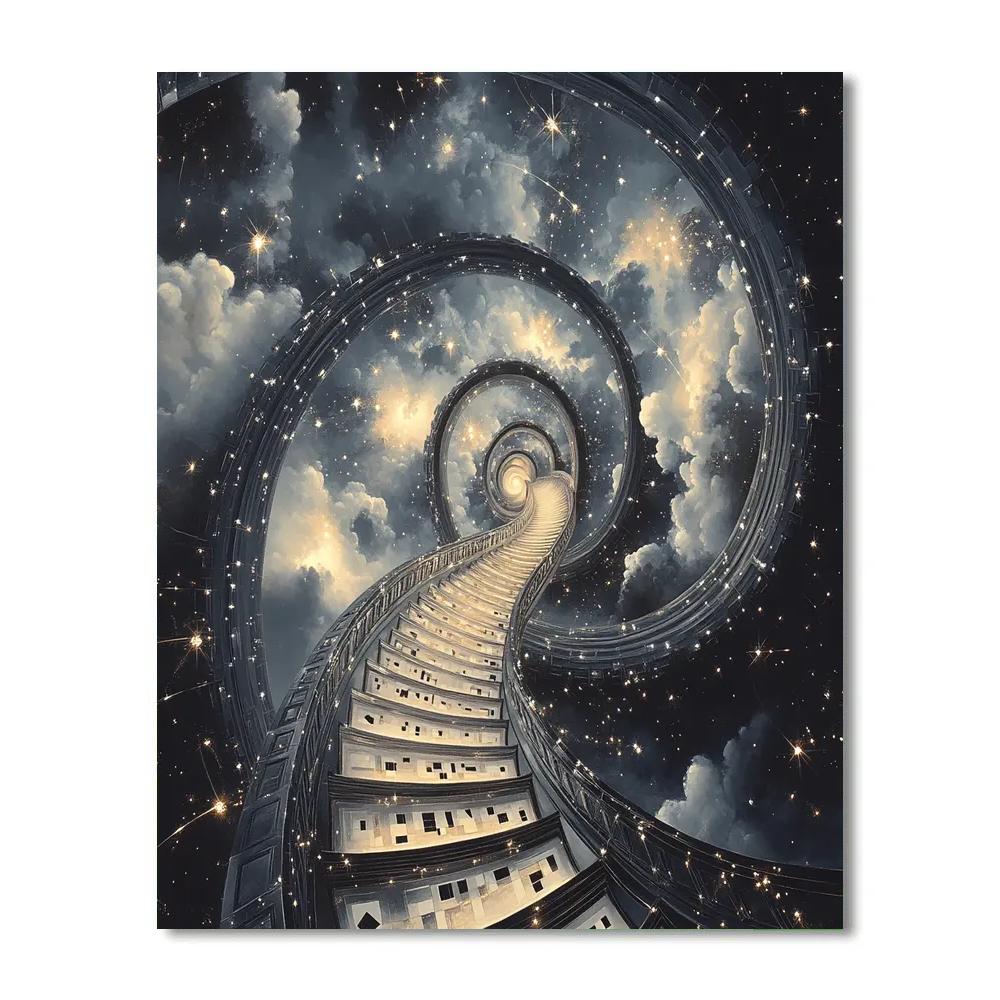 M.C. Escher Inspired Infinite Stair Nebula paint by numbers