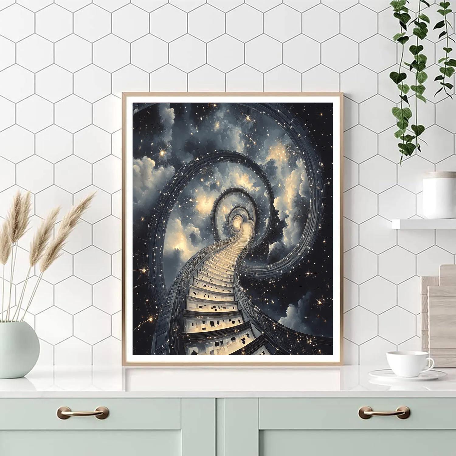 M.C. Escher Inspired Infinite Stair Nebula paint by numbers