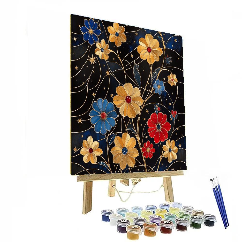 Gustav Klimt Inspired Celestial Floral Medley paint by numbers