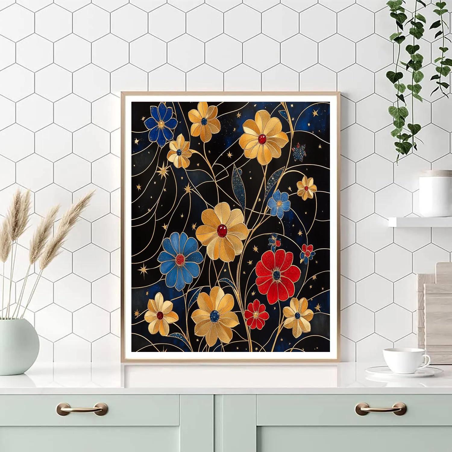 Gustav Klimt Inspired Celestial Floral Medley paint by numbers