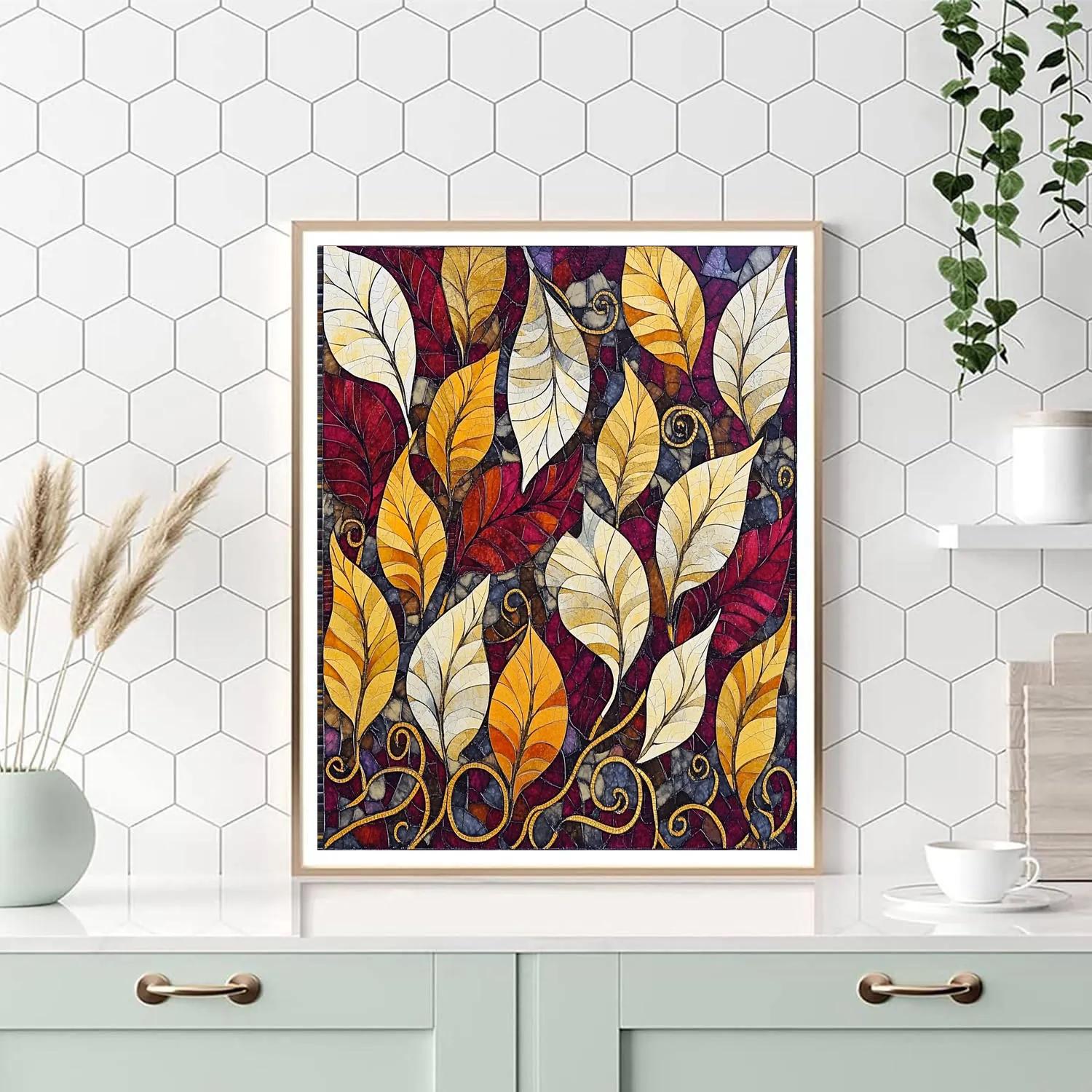 Gustav Klimt Inspired Abstract Autumn Leaf Tapestry painting number kit