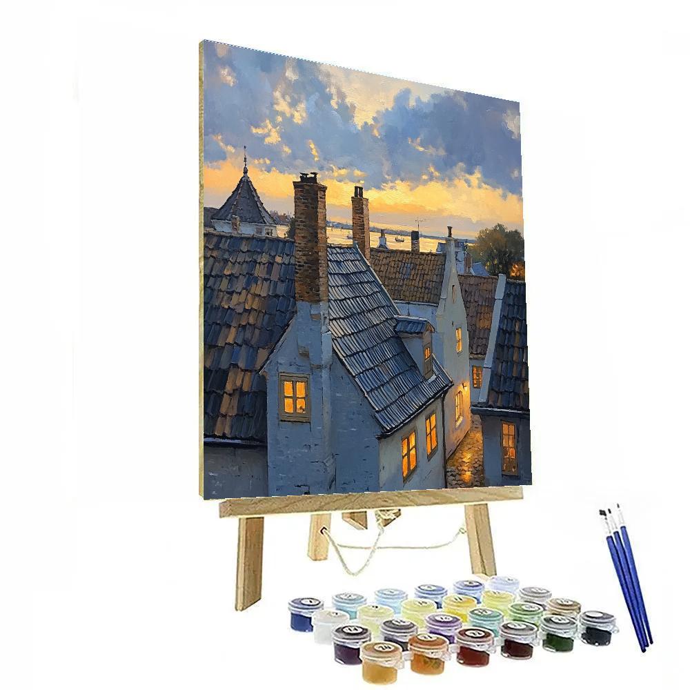 Johannes Vermeer Inspired Gabled Rooftops At Dusk Paint by numbers art