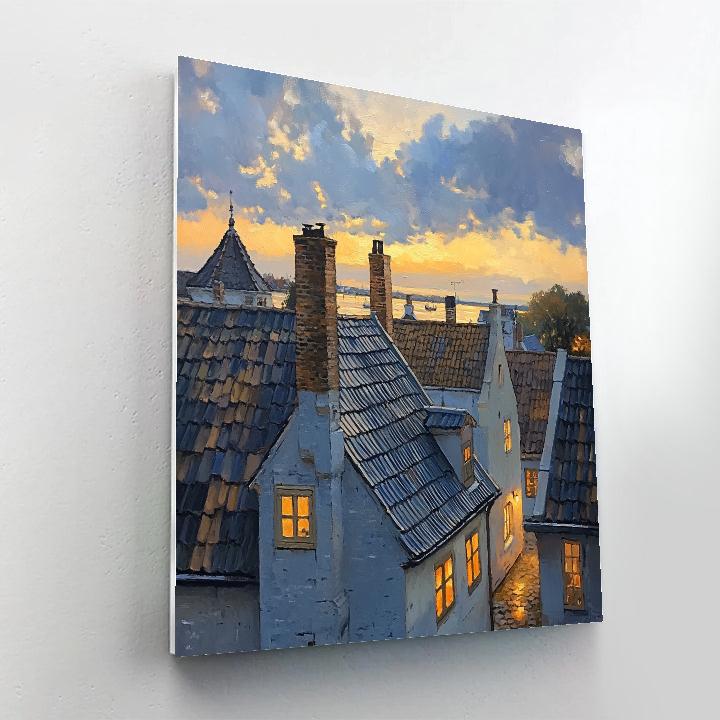 Johannes Vermeer Inspired Gabled Rooftops At Dusk Paint by numbers art