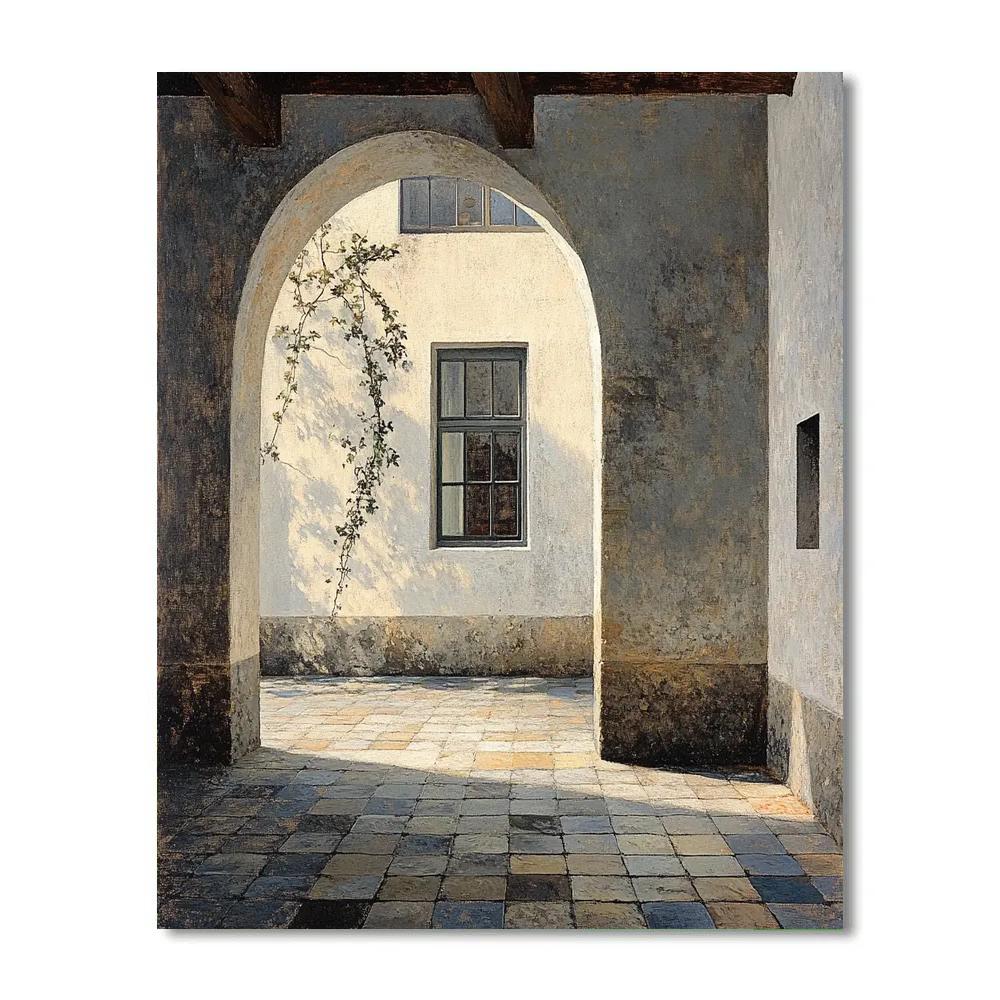 Johannes Vermeer Inspired Quiet Sunlit Delft Courtyard Paint by numbers art