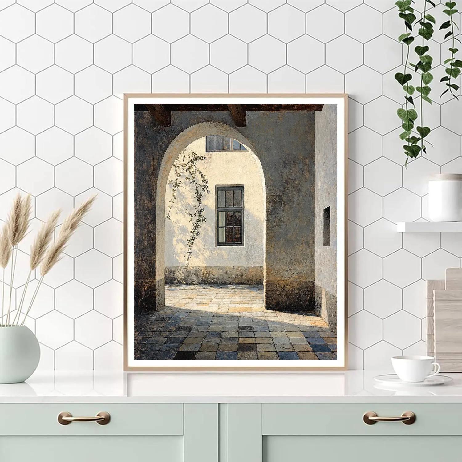Johannes Vermeer Inspired Quiet Sunlit Delft Courtyard Paint by numbers art