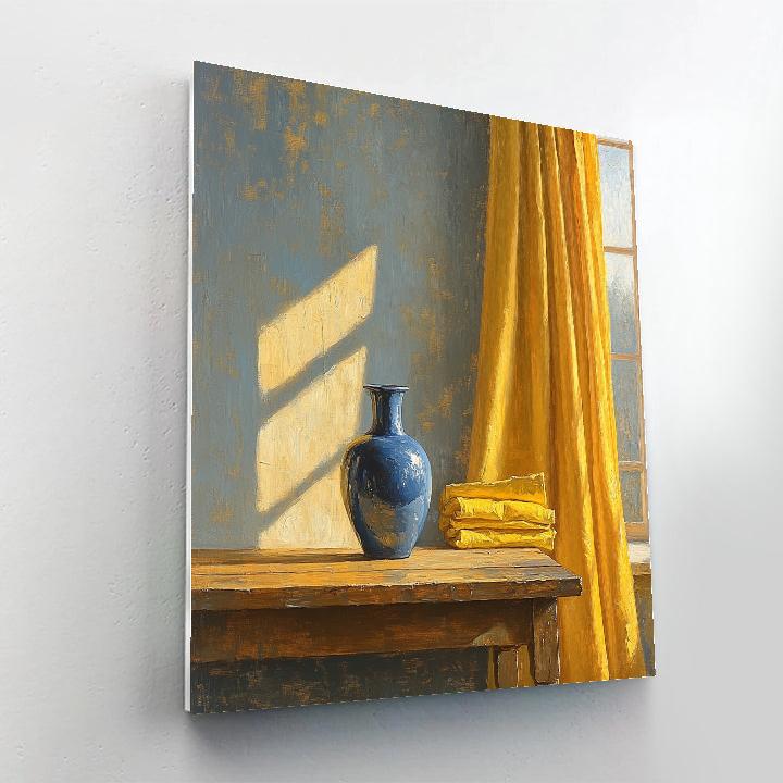 Johannes Vermeer Inspired Still Life With Blue Delft Vase And Yellow Curtains paint by number