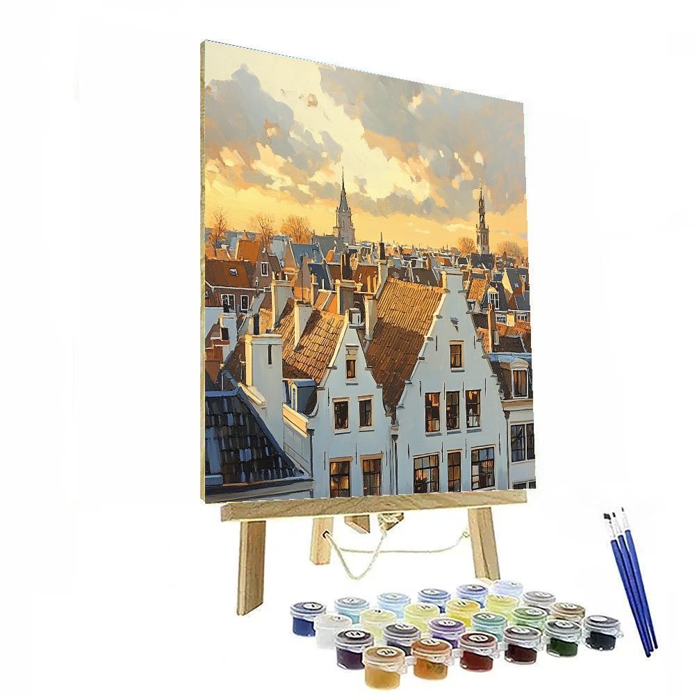 Johannes Vermeer Inspired Delft Rooftops At Golden Hour paint by color