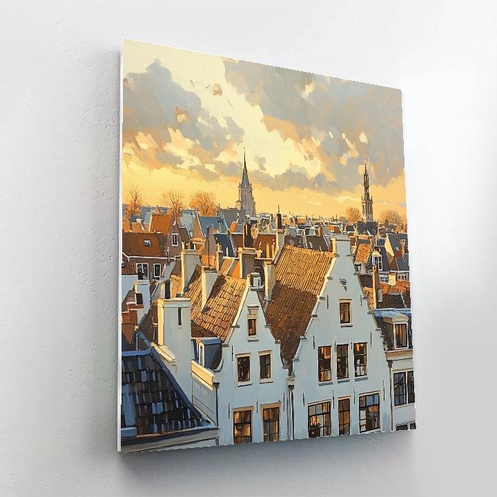 Johannes Vermeer Inspired Delft Rooftops At Golden Hour paint by color