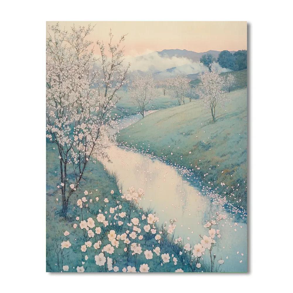 Hiroshige Inspired Cherry Blossom Mist Painting by numbers kit