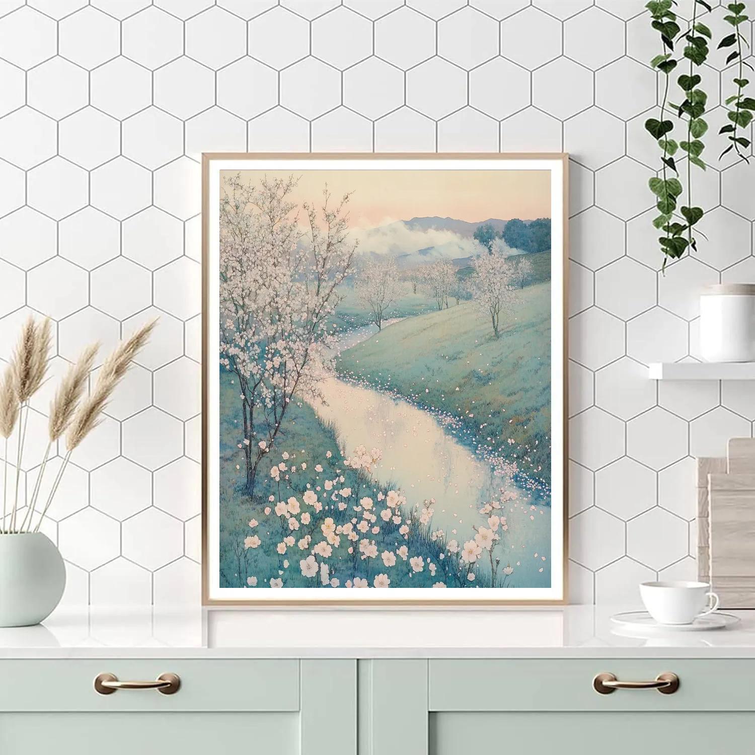 Hiroshige Inspired Cherry Blossom Mist Painting by numbers kit